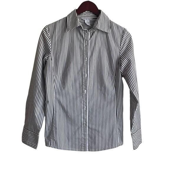 CAbI Women Top M Gray Striped‎ Button Up Stretch Office Workwear Minimalistic - Picture 1 of 8